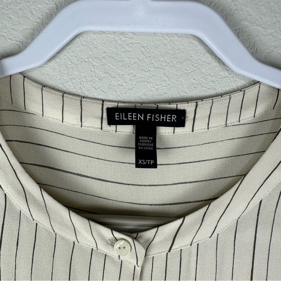 Eileen Fisher Off White Black 100% Silk Long Sleeve Mini Dress Tunic Top Size XS - Picture 5 of 6